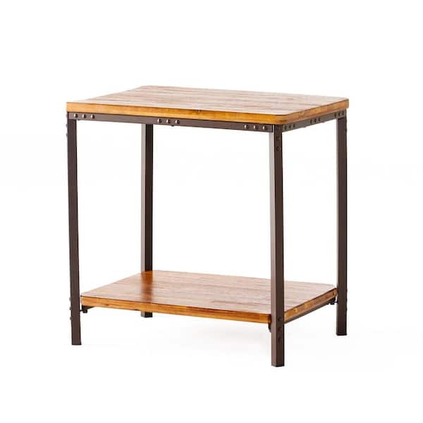 End Table Mahogany Brown Two Tier Round Metal Nightstand Small Space