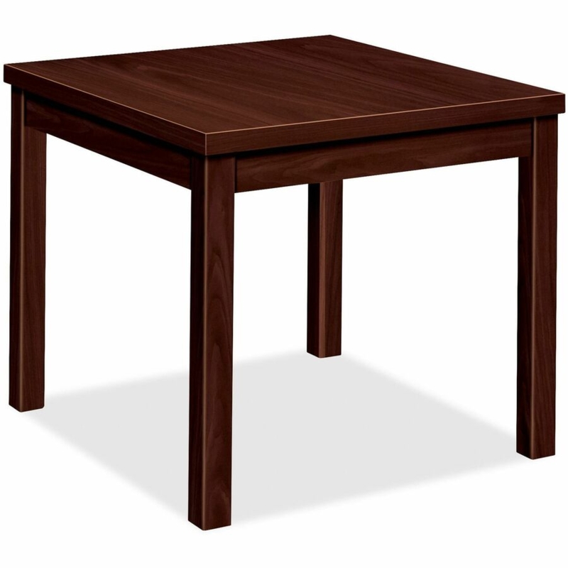 End Table Mahogany Finish Straight Legs Square Top Lower Storage Shelf