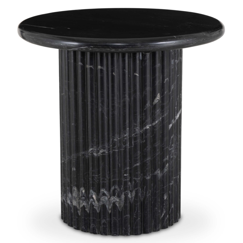 End Table Marble Fluted Drum Silhouette Stone Finish