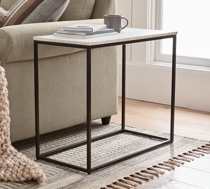 End Table Marble Top Metal Frame Cross Brace Living Room Decor