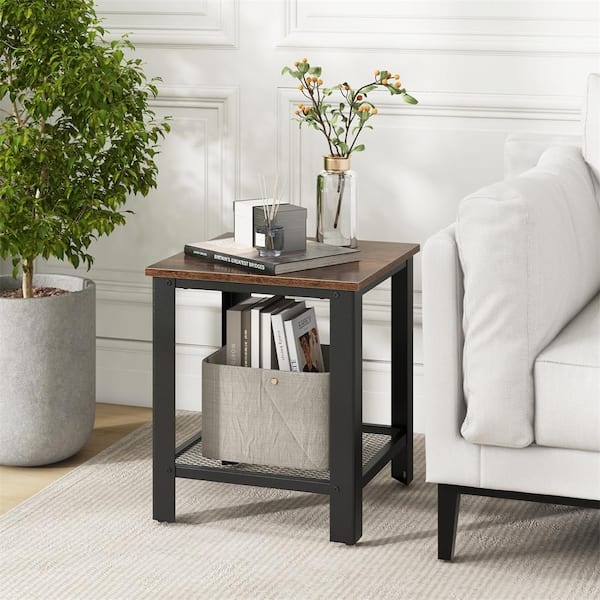 End Table Matte Black Finish Two-Tier Metal Frame Industrial Minimalist Styling