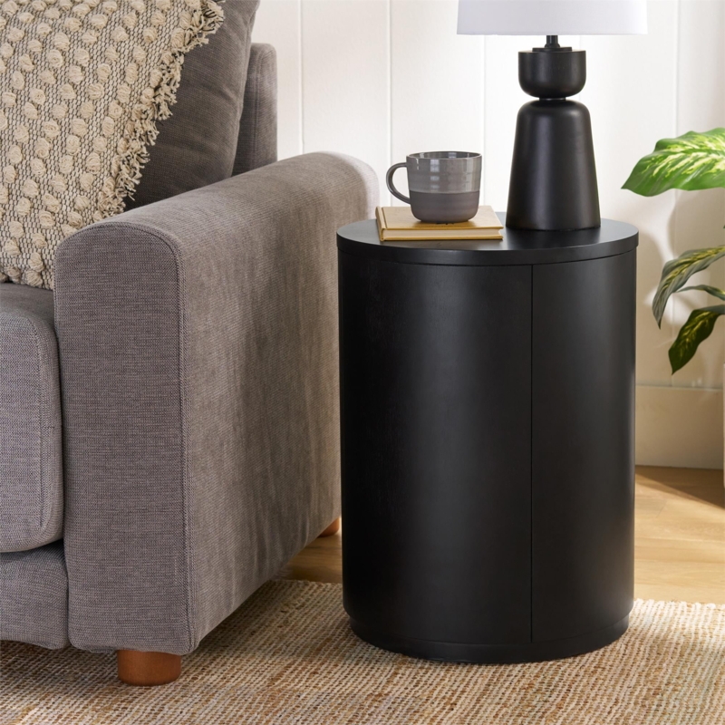 End Table Matte Black Ribbed Sides Ribbed Texture Pedestal Side Table