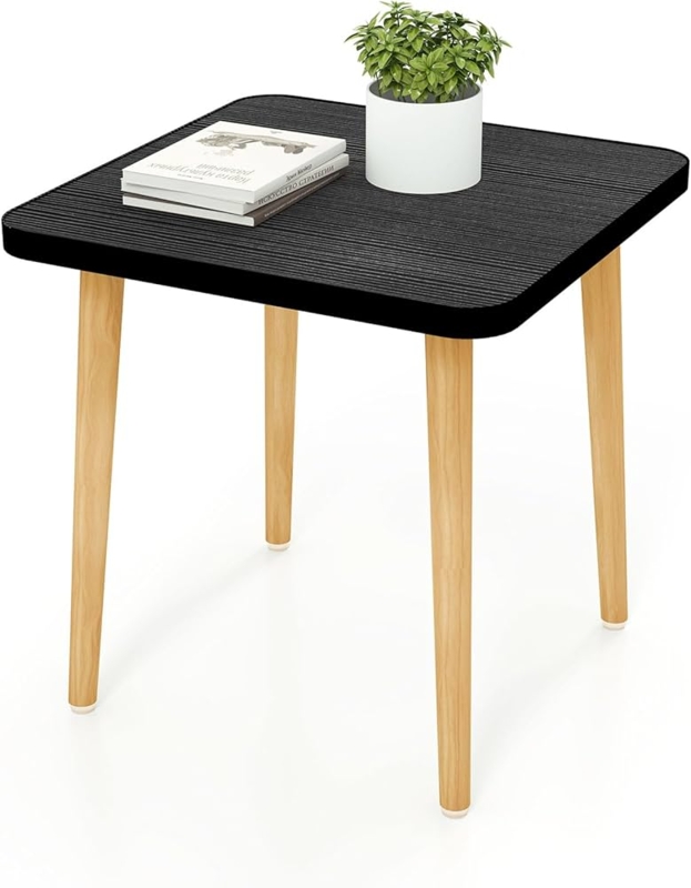 End Table Matte Black Round Tapered Legs Minimalist