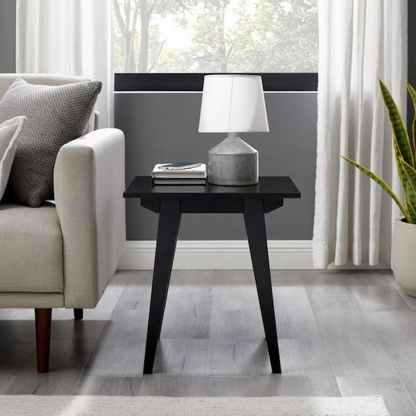 End Table Matte Black Two Tier Rectangular Tapered Legs Shelf