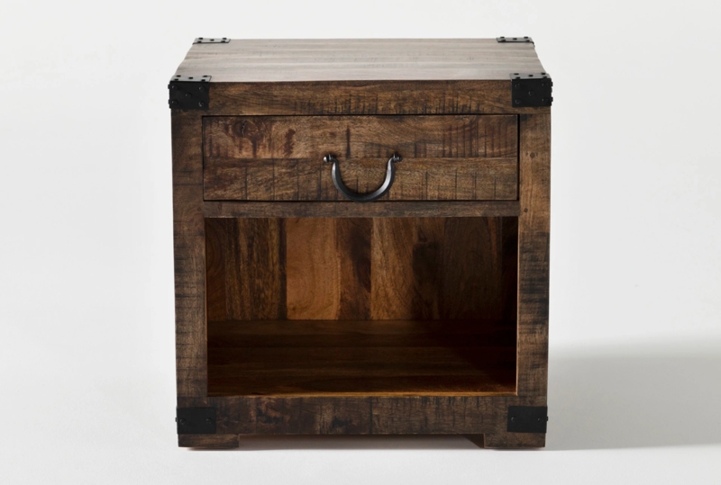 End Table Mid-Century Modern Mango Wood with Drawer and Open Shelf