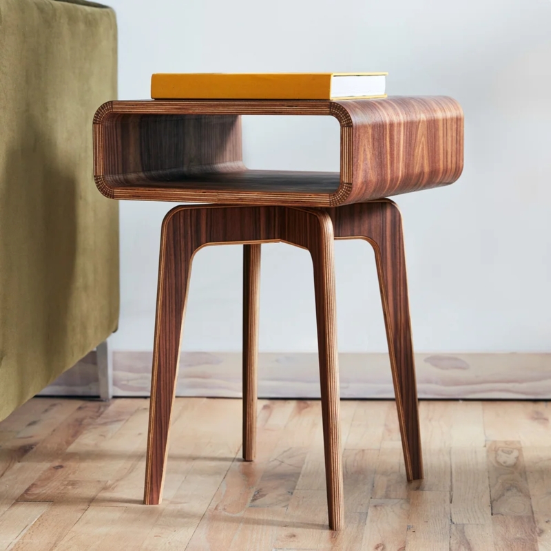 End Table Mid-Century Modern Organic Triangular Wood Top