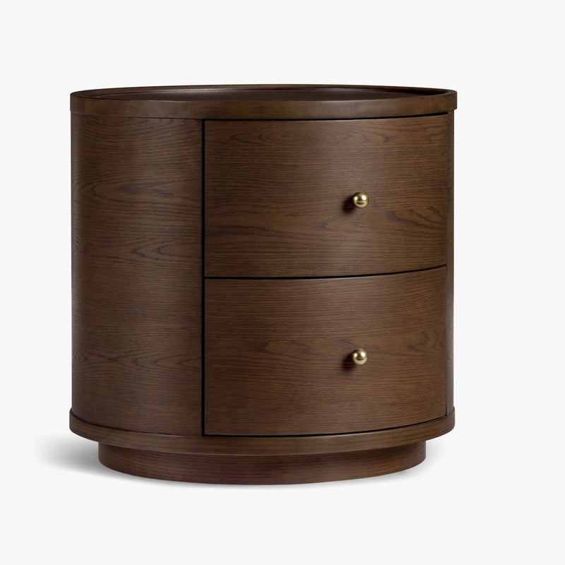 End Table Mid-Century Modern Round Dark Walnut Tone Lower Shelf