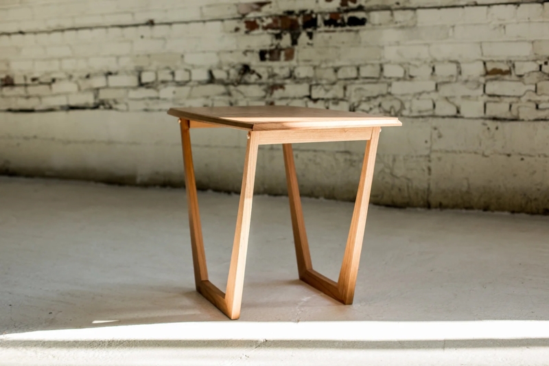 End Table Mid Century Walnut Tapered Legs Drawer Open Shelf