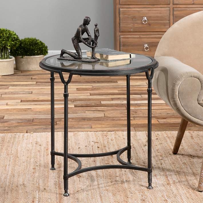 End Table Minimalist Matte Black Metal Round Circular Base Slim Profile