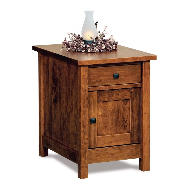 End Table Mission Style Cabinet with Enclosed Storage Side Slats