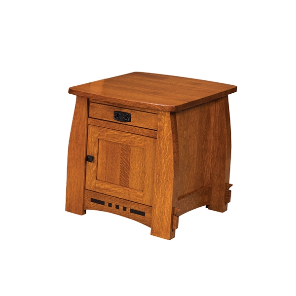 End Table Mission Style Dark Wood with Slatted Sides Lower Shelf
