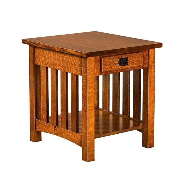 End Table Mission Style Single Drawer Tapered Legs Craftsman Side Table