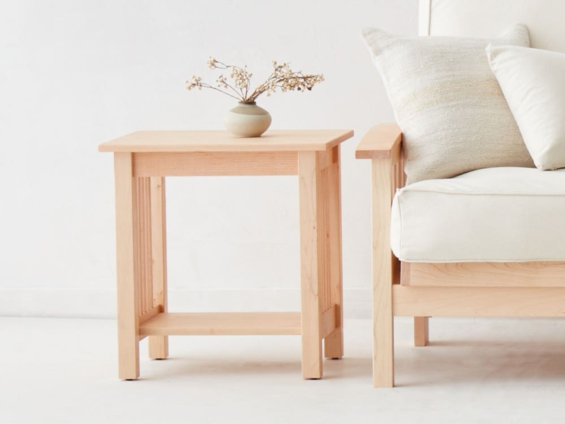 End Table Mission Style Slatted Side Panels and Open Lower Shelf