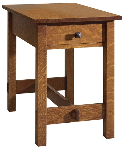 End Table Mission Style Vertical Side Slats Open Shelf Dark Wood