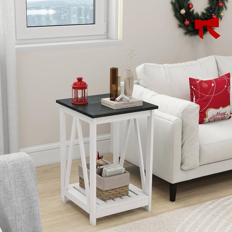 End Table Modern Farmhouse Vertical Slats Two-Tier Light Oak Finish
