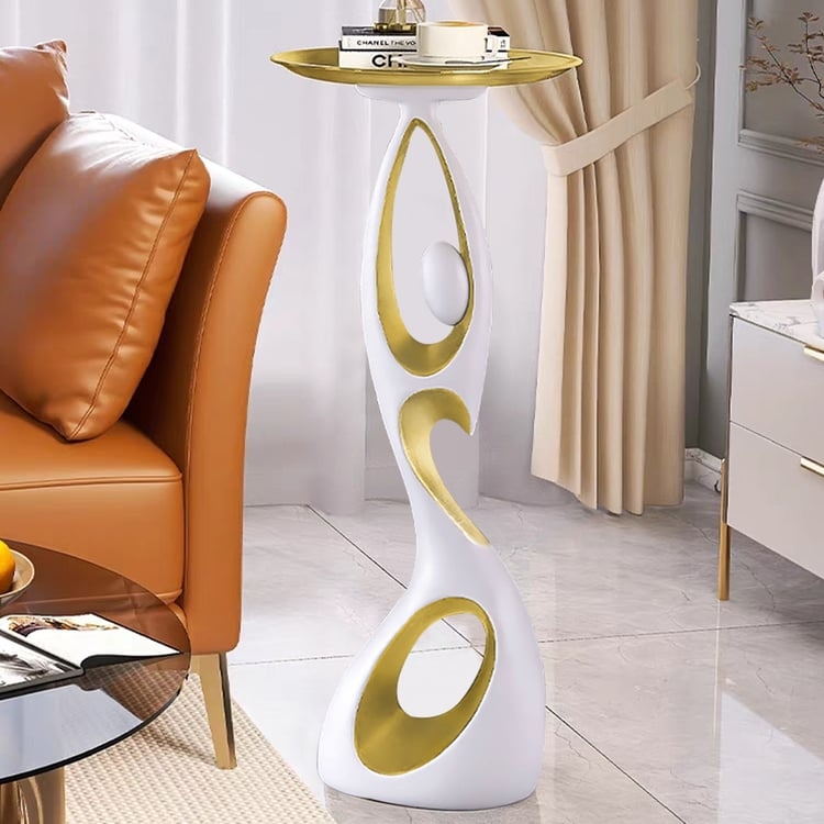 End Table Modern Polished Gold Abstract Curved "Dancing" Base Tray