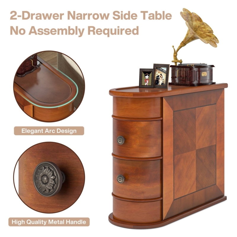 End Table Modern Walnut Integrated Pulls Two Drawers Minimalist
