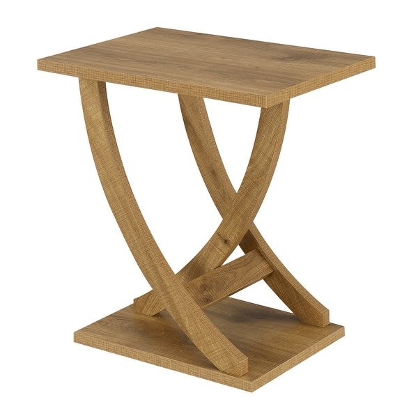 End Table Narrow Chairside Criss Cross Sides Wood Shelf