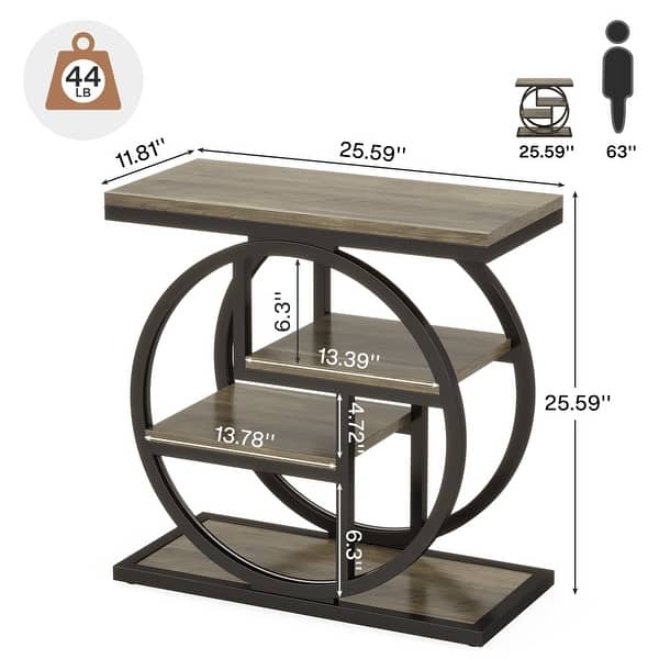 End Table Narrow Four Tier Wood Metal Frame Nightstand for Apartments