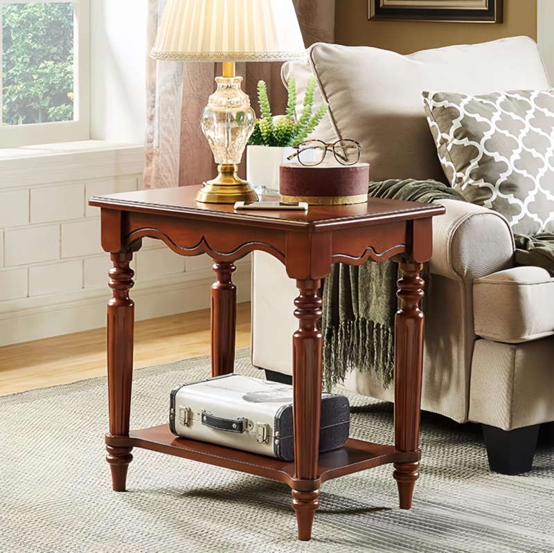 End Table Narrow Traditional Side Table Turned Legs Reddish Brown