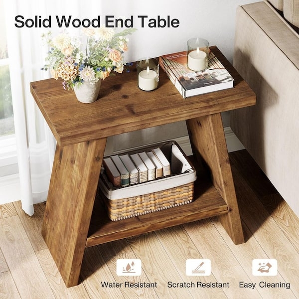 End Table Narrow Width Magazine Rack Wood Toned, Rustic Industrial