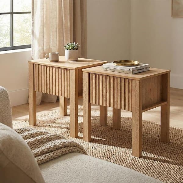 End Table Natural Honey Finish Scandinavian Tapered Legs