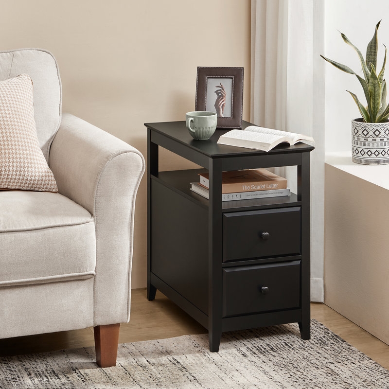End Table Natural Wood Two Drawer Nightstand Farmhouse Tapered Legs