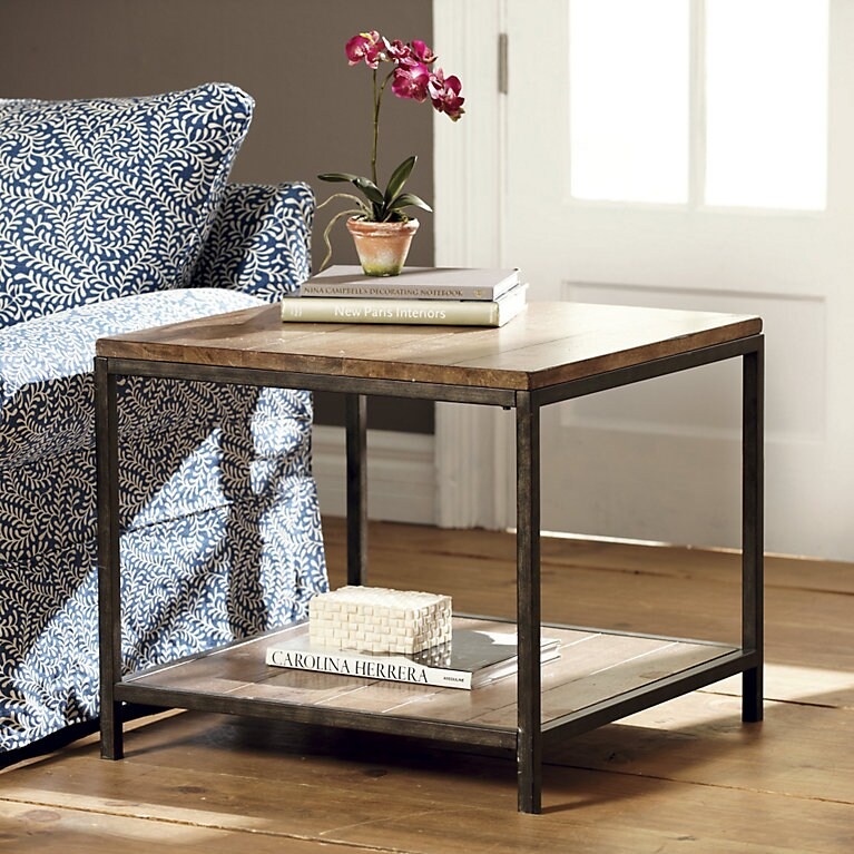 End Table Nested Design Industrial Cross Base Rustic Round Top Metal