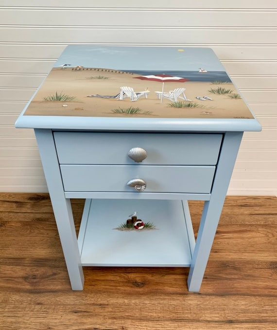 End Table Ocean Wave Top Tripod Base, Ocean Wave Hand Painted Furniture