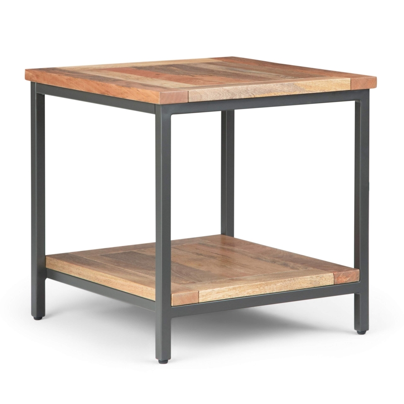 End Table Open Storage Shelf Black Metal Frame Industrial