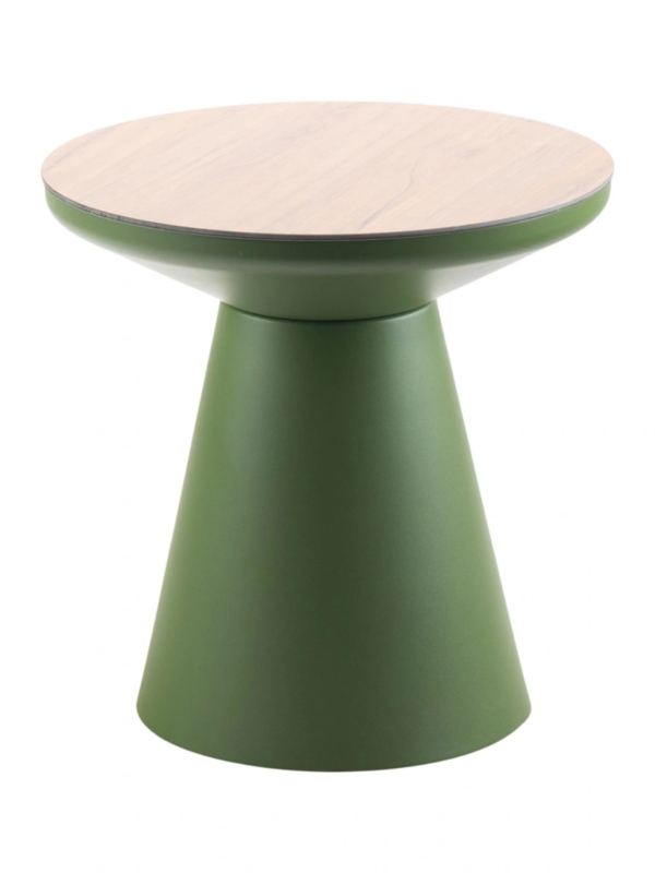 End Table Outdoor Round Slatted Top Pedestal Base Weather Resistant