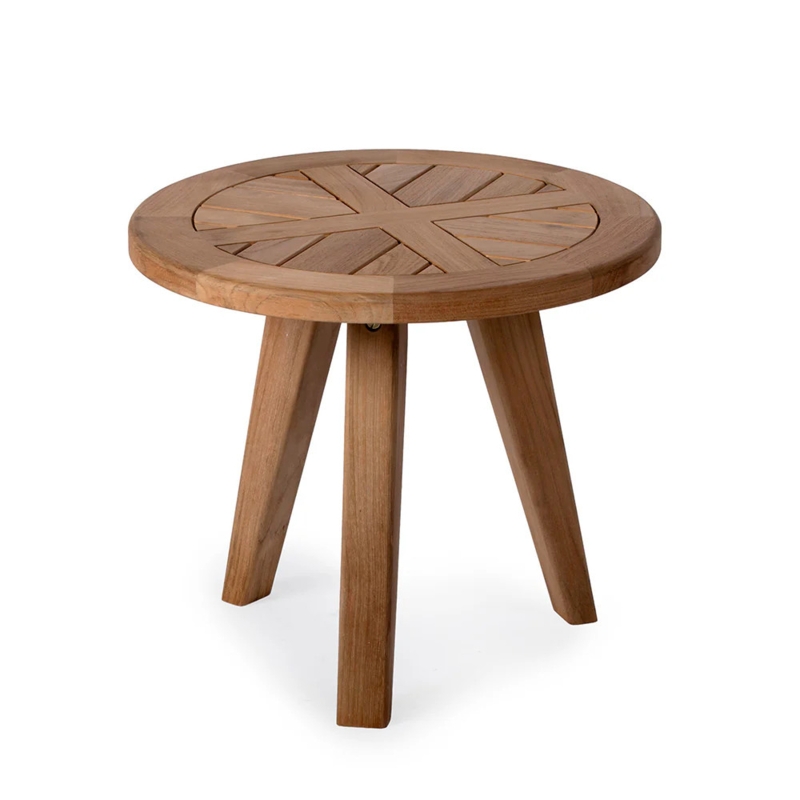 End Table Outdoor Teak Style with Ribbed Cylindrical Base