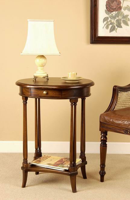 End Table Oval Top Reddish-Brown Finish Lower Shelf Traditional