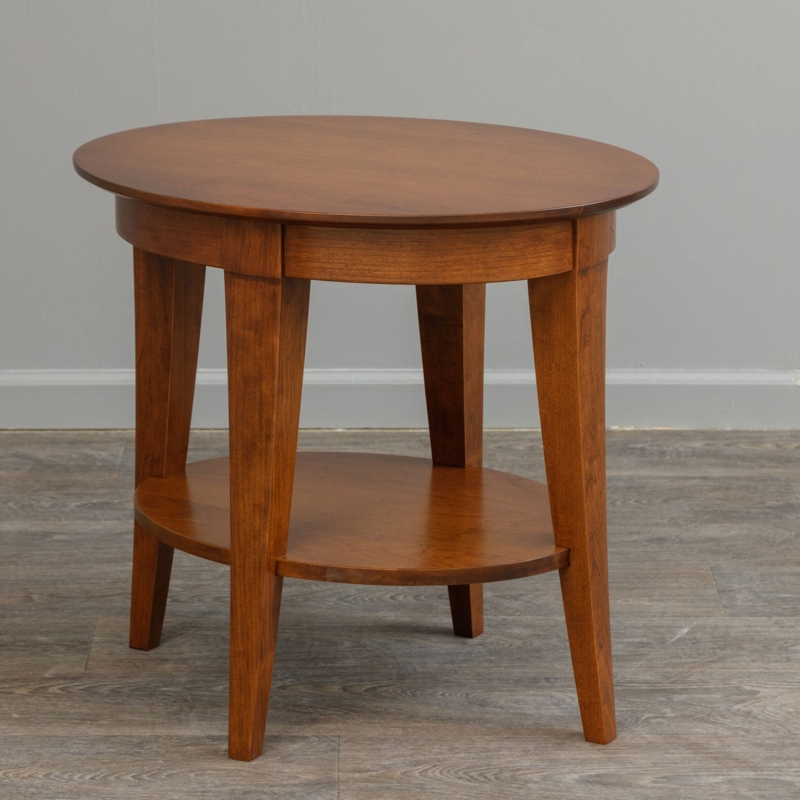 End Table Pedestal Base, Reddish Brown Wood Oval Top, Traditional Style.