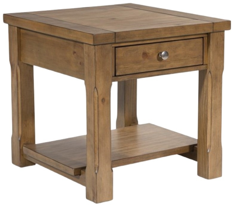 End Table Plank Style Top Medium Brown Finish Rustic Rectangular End Table