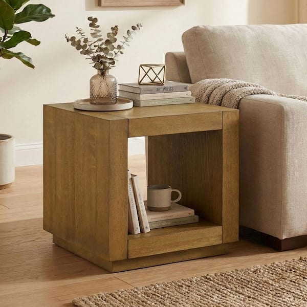 End Table Plinth Base Square Silhouette Minimalist Living Room Side Table
