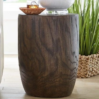 End Table Plinth Base Vertical Grain Natural Wood Grain Accent Table