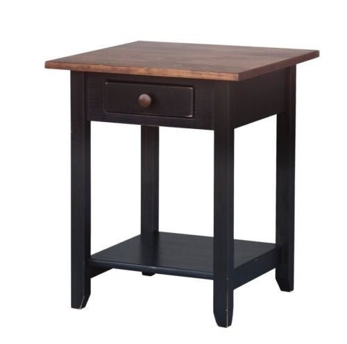 End Table Primitive Country Style, Warm Tone, Storage Drawer.