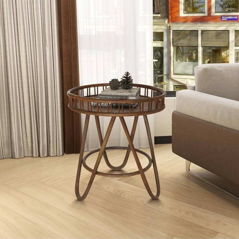 End Table Rattan Tray Top Hairpin Legs Boho