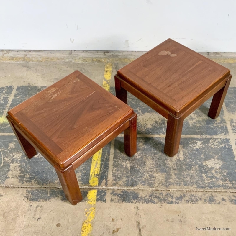 End Table Recessed Tray Top Tapered Legs Mid-Century Warm Brown