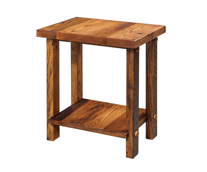 End Table Reclaimed Wood Appearance Block Legs Distressed Rustic Style