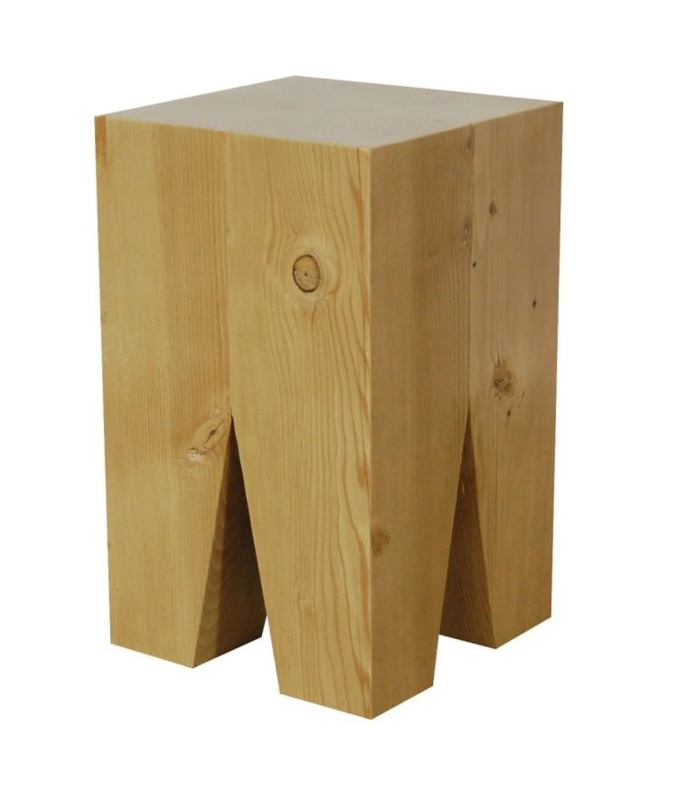 End Table Reclaimed Wood Look Block Silhouette Plank Construction Rustic