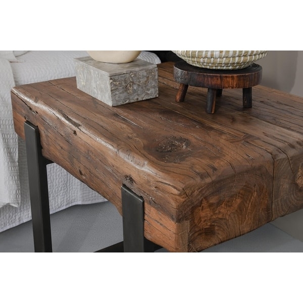 End Table Reclaimed Wood Look Two Tier Square Industrial Metal Frame