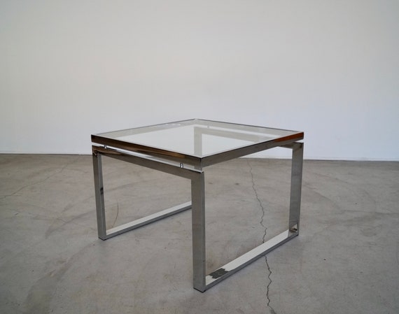 End Table Rectangular 2-Tier Glass Chrome Open Box Frame Retro