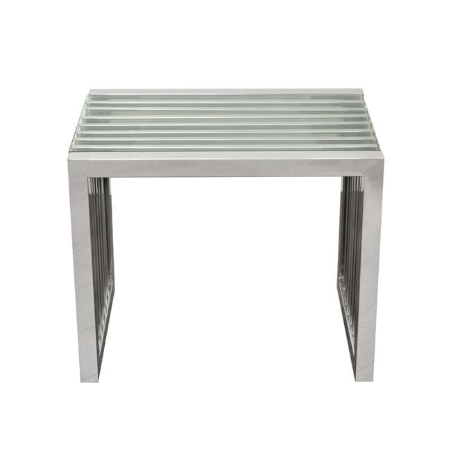 End Table Rectangular Clear Glass Top Polished Geometric Lattice Base