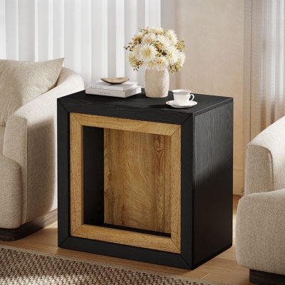 End Table Rectangular Silhouette Two-Tier Wood Shelves Black Metal Frame