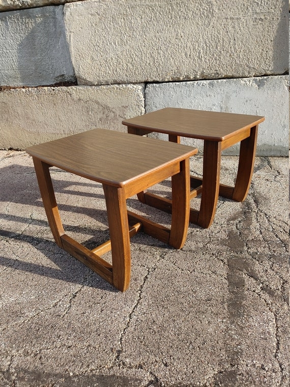 End Table Retro Two-Tier Design with Brass Ferrules
