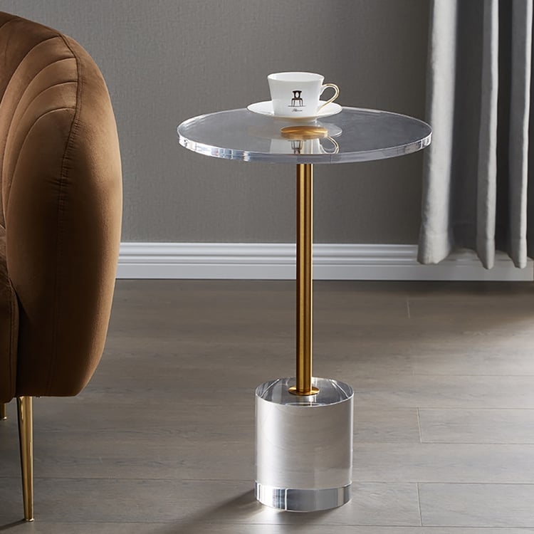 End Table Round Acrylic Top Polished Flared Pedestal Base