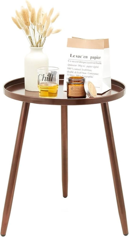 End Table Round Bronze Finish Metal Tripod Base Slender Legs