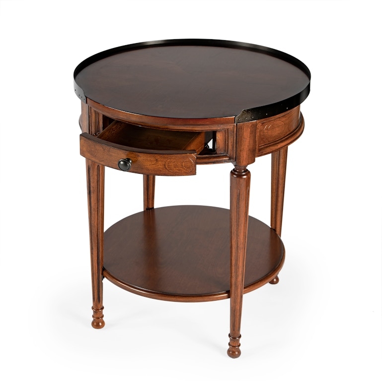 End Table Round Cherry Finish Tapered Legs Three Leg Base Classic